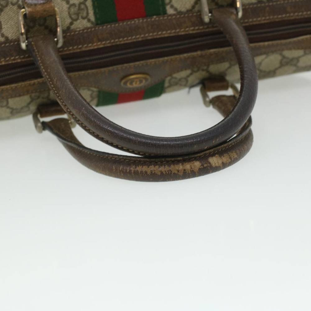 GUCCI Web Sherry Line GG Canvas Boston Bag PVC Leather Beige Green Auth rd4090 - Picture 7 of 16
